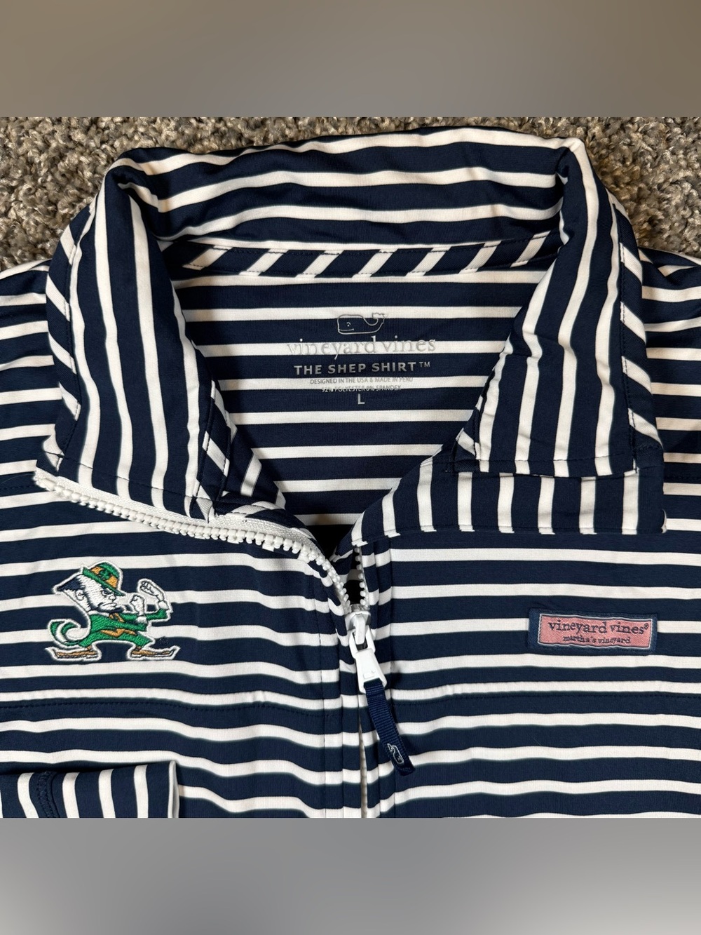 Vineyard Vines Notre Dame Women’s Large Navy & White Stripe Q-Zip Performance - Picture 4 of 11